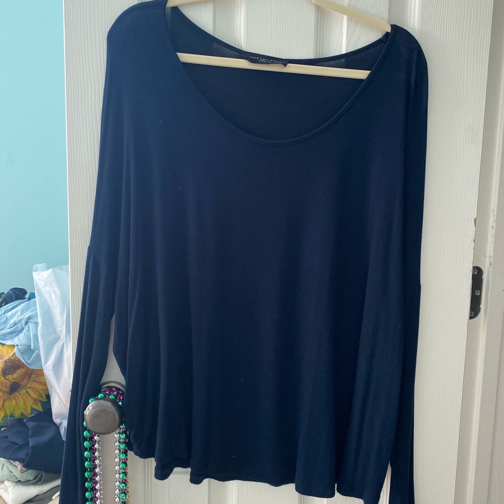 Navy Long Sleeved Scoop Neck Top